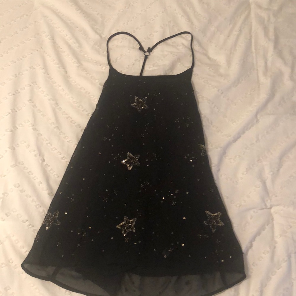 Free People (M) Black Sheer Star Beaded Shirt